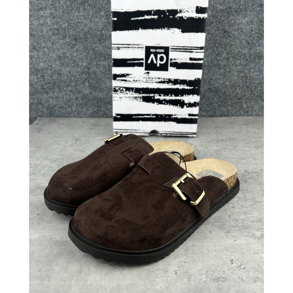 DV Dolce Vita Yohana Women's 7 Brown Faux Suede Buckle Mule Clogs NWT